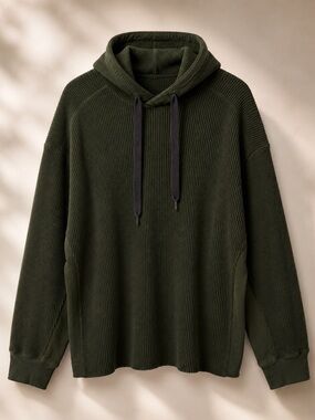 rag & bone Olive Waffle-Knit Hoodie with Dark Drawcords
